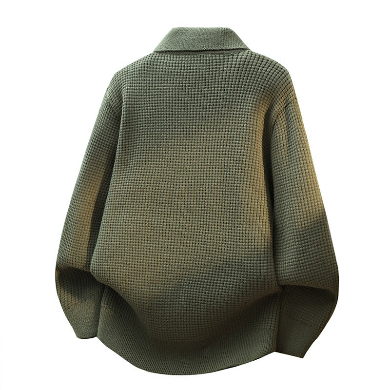 Herren Grobstrukturierte Hemdjacke-Strickcardigan mit Waffelstruktur, Hemdkragen & aufgesetzten Taschen Nord Taschen