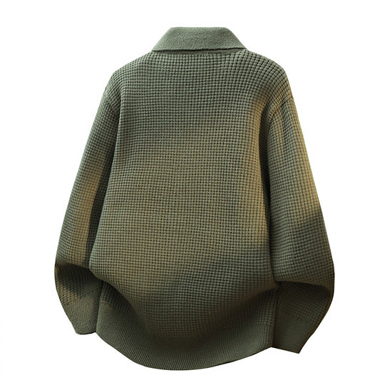 Herren Grobstrukturierte Hemdjacke-Strickcardigan mit Waffelstruktur, Hemdkragen & aufgesetzten Taschen Nord Taschen