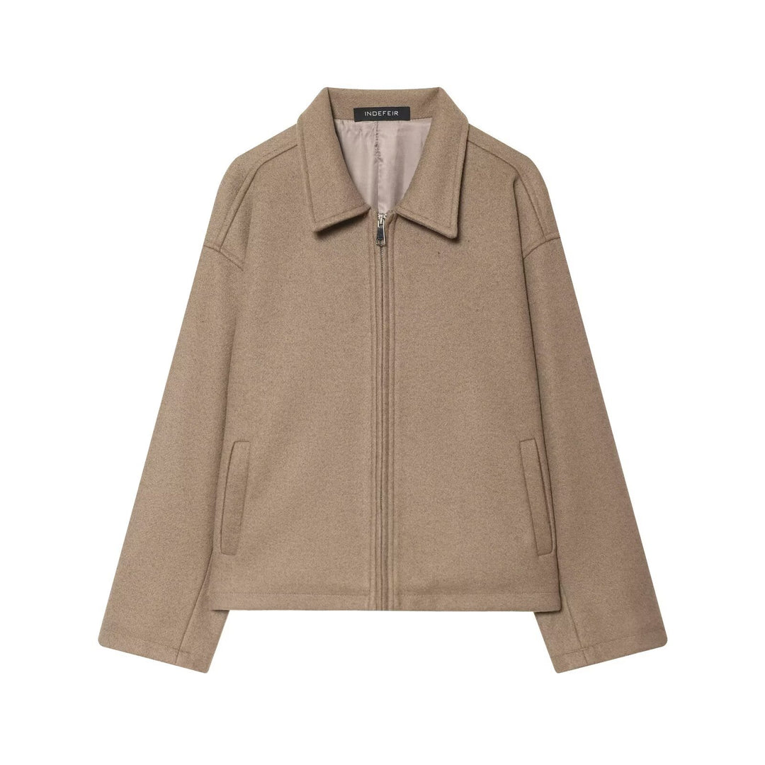Damen Oversize Wollmix-Boxyjacke mit durchgehendem Reißverschluss und Eingrifftaschen Nord Taschen