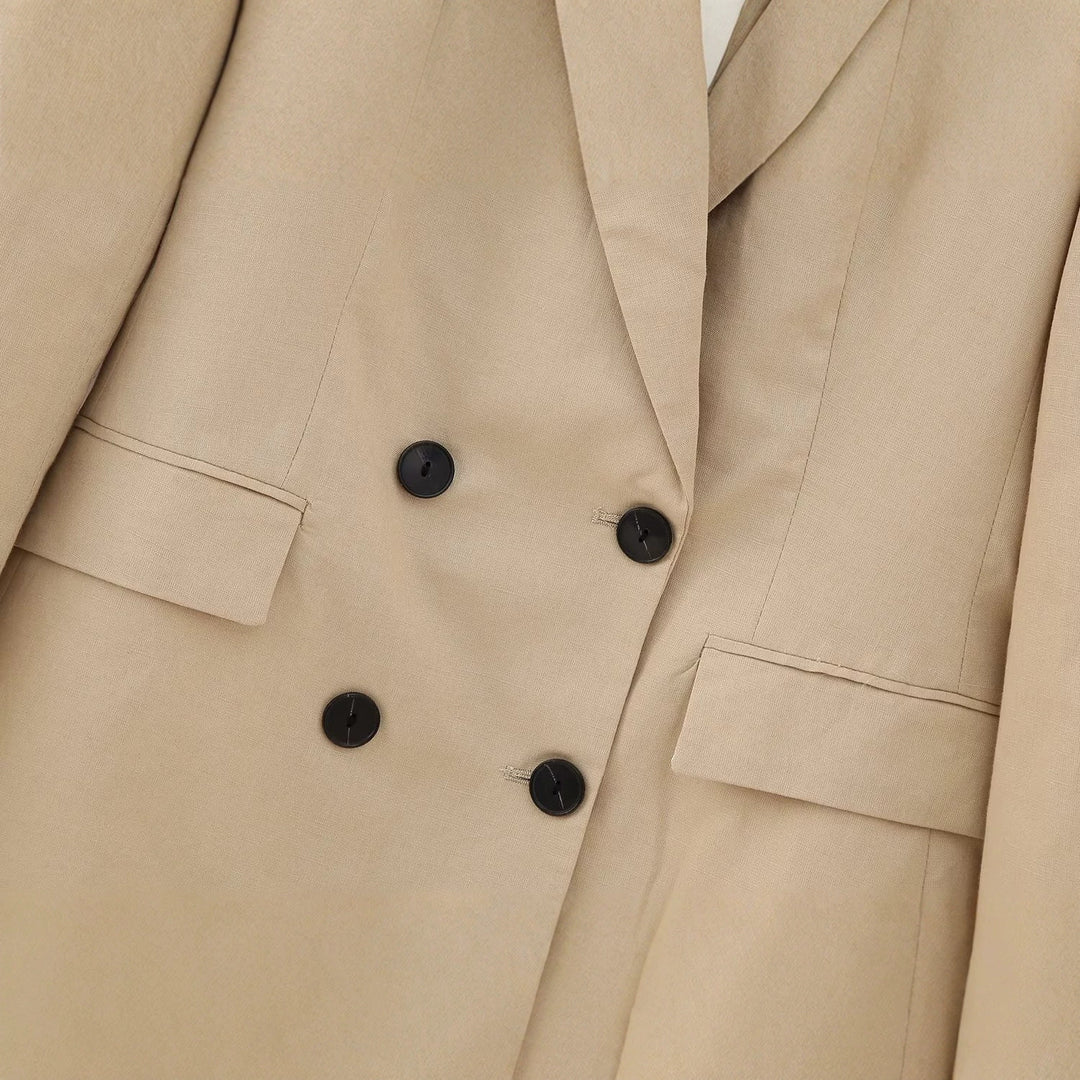Damen Doppelreihiger Longline-Blazer mit strukturiertem Tailoring und verlängertem Saum Nord Taschen