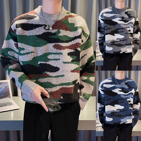 Herren Gemütlicher Grobstrickpullover mit Camouflage-Muster Nord Taschen