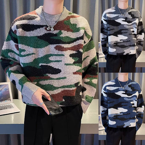 Herren Gemütlicher Grobstrickpullover mit Camouflage-Muster Nord Taschen