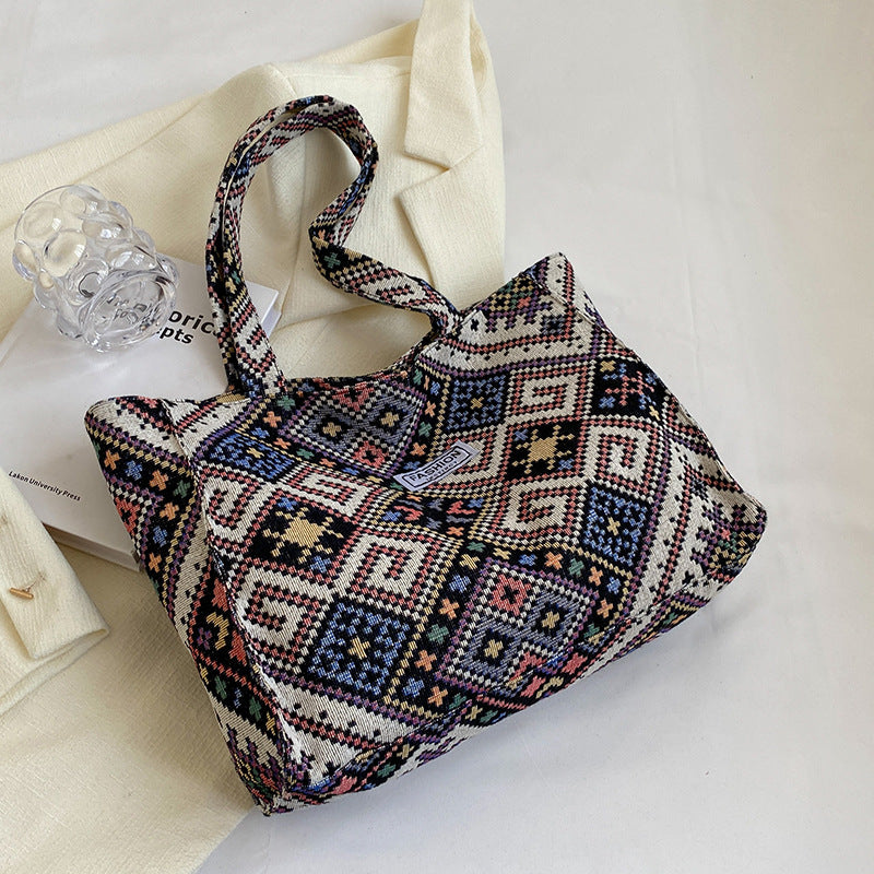 Damen Jute-Tragetasche mit modischem Ethnomuster Nord Taschen