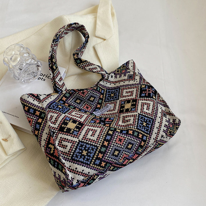 Damen Jute-Tragetasche mit modischem Ethnomuster Nord Taschen