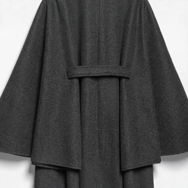 Damen Kurzcape aus Wollmix mit hohem Stehkragen und Bindegürtel Nord Taschen