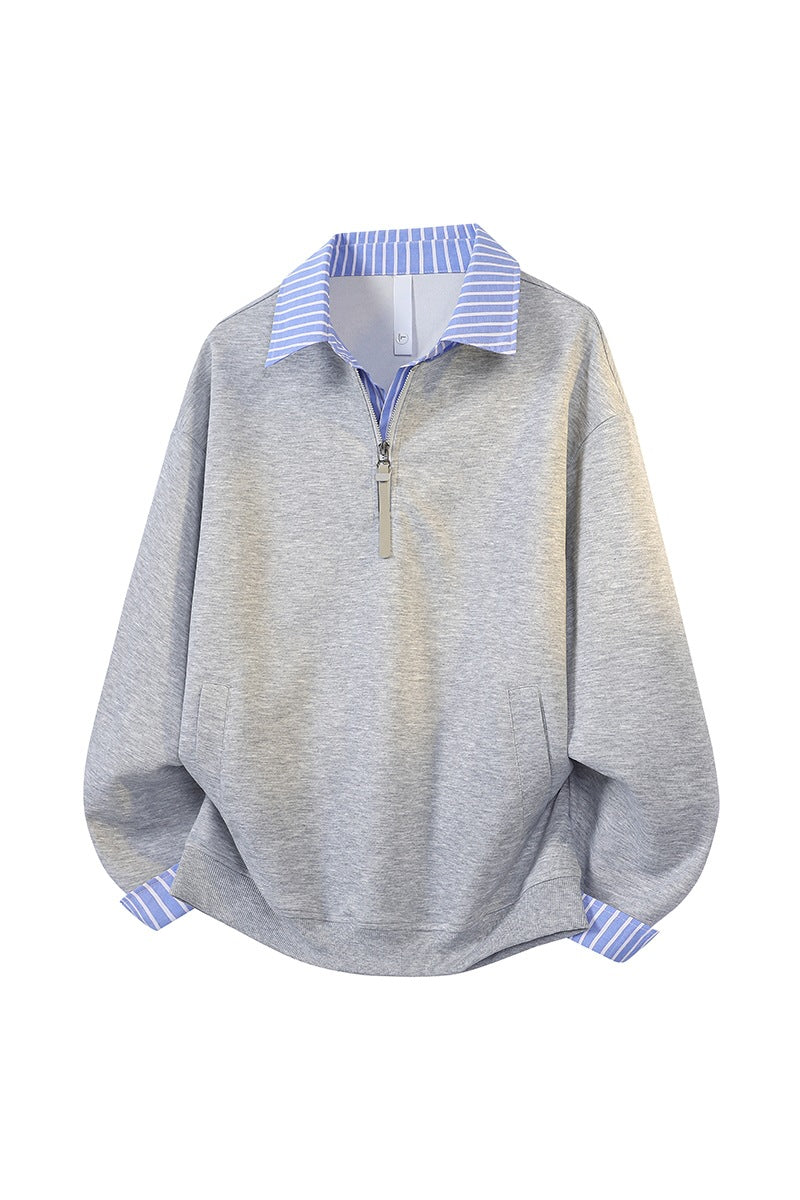 Damen Oversize-Sweatshirt mit Hemdkragen & Halbzip im Lagenlook Nord Taschen