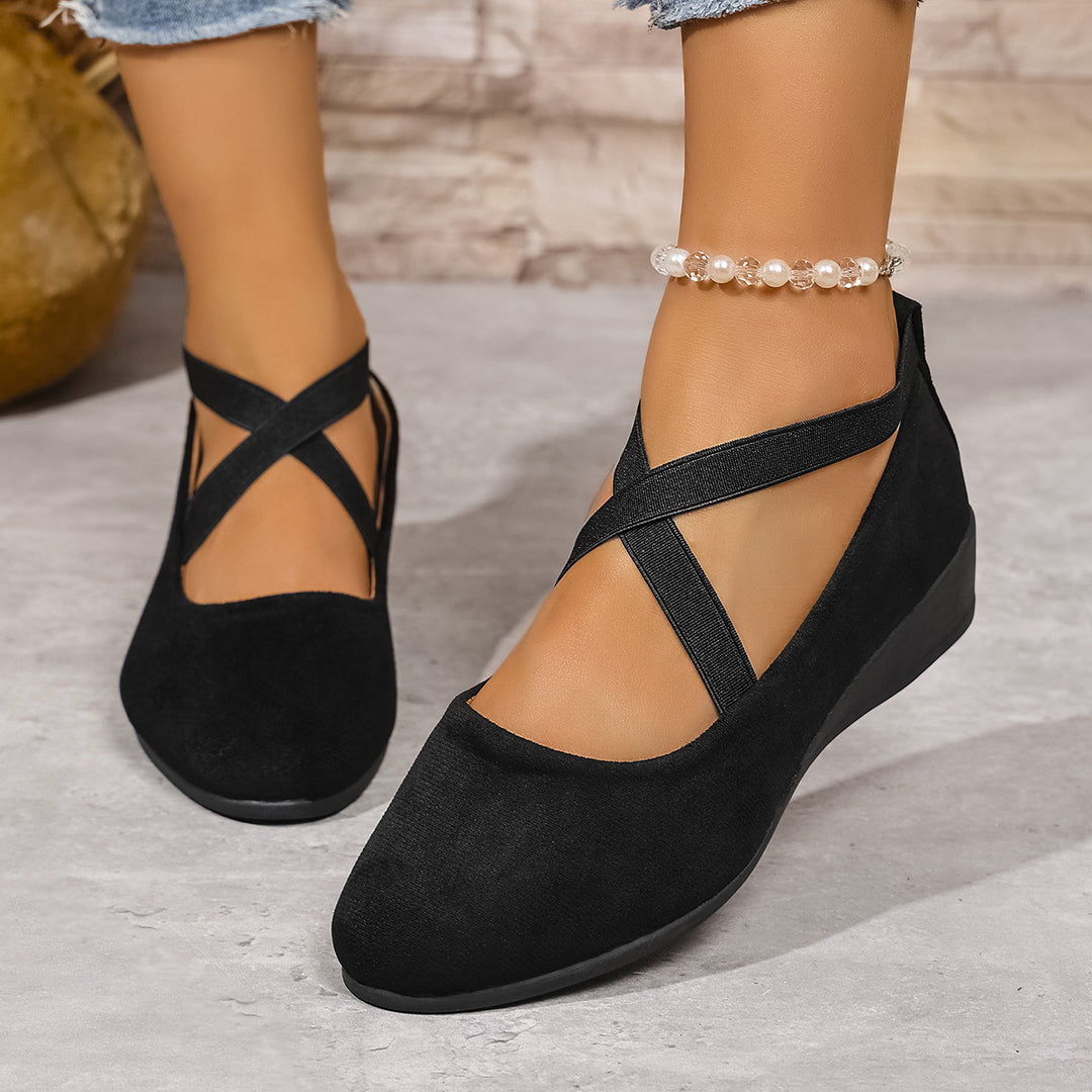 Damen  minimalistische Samt-Ballerina mit dekorativer Fußkette und ergonomischem Komfortfußbett Nord Taschen