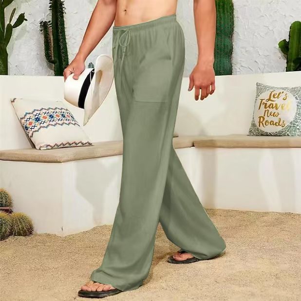 Herren weite Leinenhose mit Tunnelzug, aufgesetzten Seitentaschen und Relaxed-Fit Nord Taschen