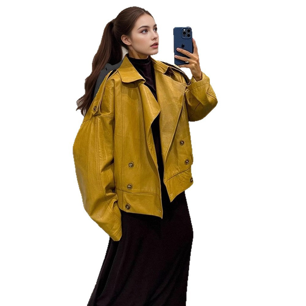 Damen Oversize Lederjacke mit voluminösen Ballonärmeln und kurzer Boxy-Silhouette Nord Taschen
