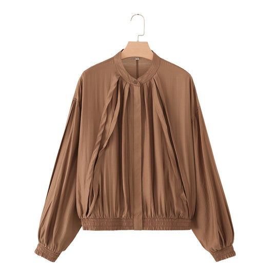 Damen leichte Blouson‑Jacke mit Faltenfront, Stehkragen und Gummizugsaum Nord Taschen
