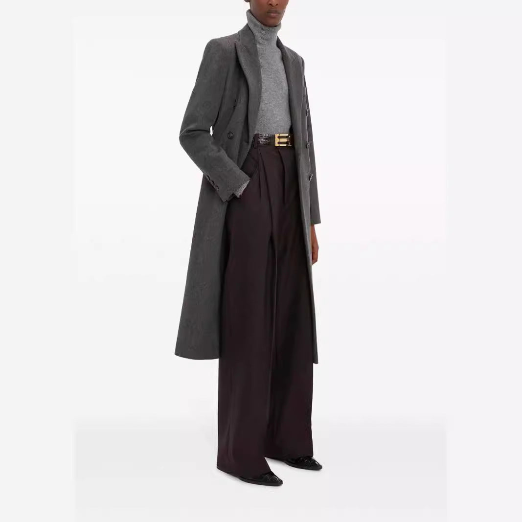 Damen Doppelreihiger Longcoat im Tailoring‑Look mit schmaler Silhouette und markanter Schulter Nord Taschen