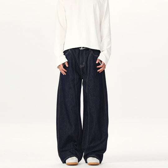 Unisex Ultraweite tiefsitzende Baggy-Jeans aus rohem Denim mit Kontrastnähten Nord Taschen