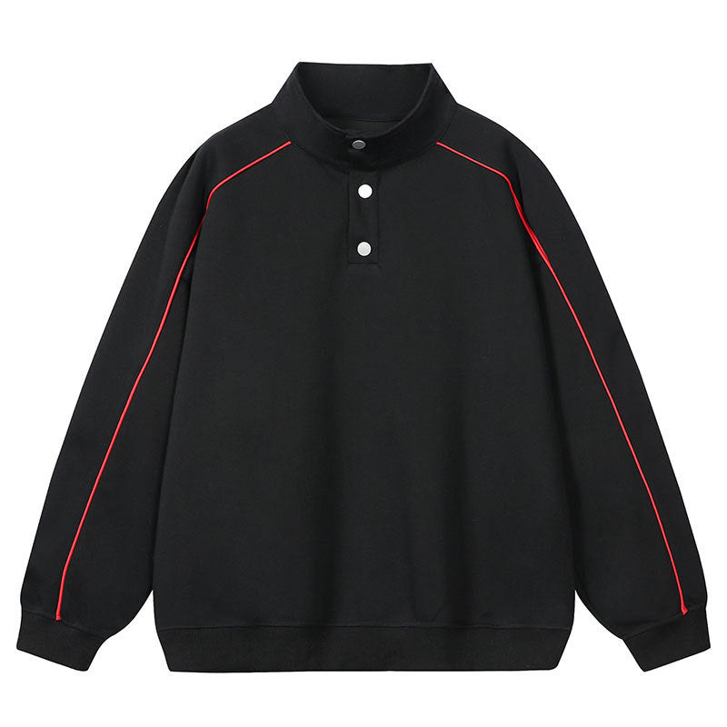 Herren Sweatshirt mit Stehkragen, Druckknopf‑Halbleiste und kontrastierender Schulterpaspel Nord Taschen