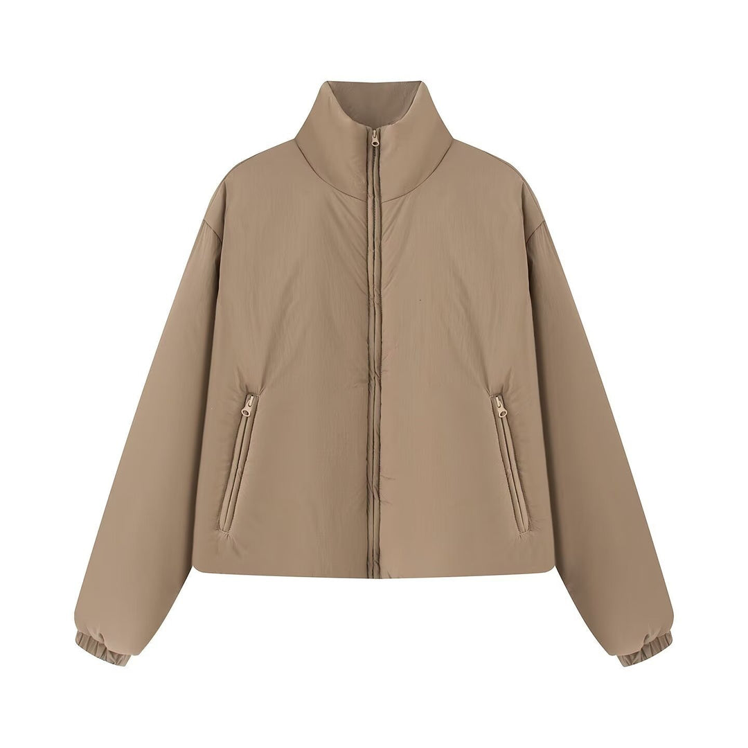 Damen Kurze gesteppte Steppjacke mit Stehkragen und elastischen Bündchen Nord Taschen