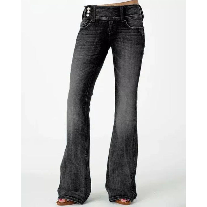 BeliNord Taschente Weinlese Seitenknopf Hohe Taille Skinny Jeans