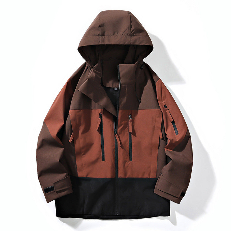 Herren Wasserabweisende Colorblock-Outdoorjacke mit Kapuze, Mehrfach-Reißverschlusstaschen und verstellbaren Bündchen Nord Taschen