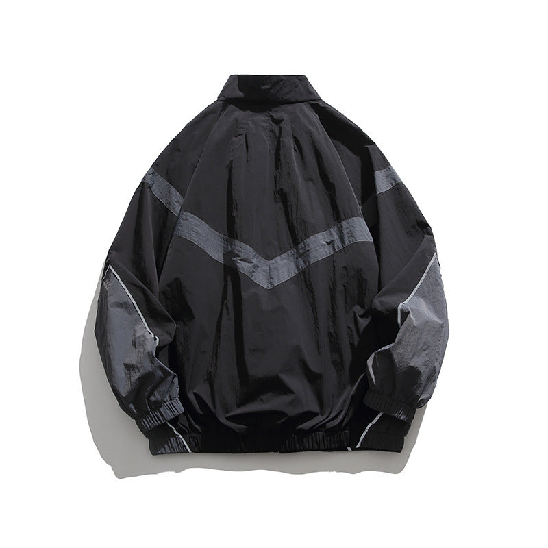 Herren Leichte Oversize Windbreaker-Jacke mit Chevron-Paneelen, Stehkragen und elastischem Saum Nord Taschen