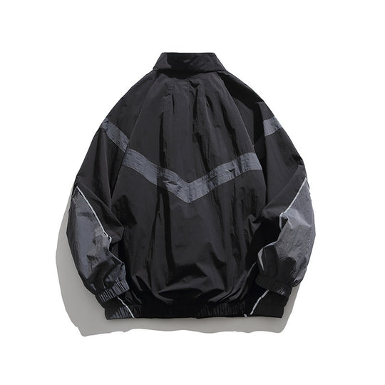 Herren Leichte Oversize Windbreaker-Jacke mit Chevron-Paneelen, Stehkragen und elastischem Saum Nord Taschen