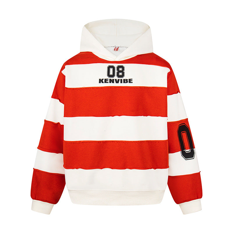 Damen Gestreifter Kapuzenpullover im Oversize-Sportstyle mit College‑Print Nord Taschen