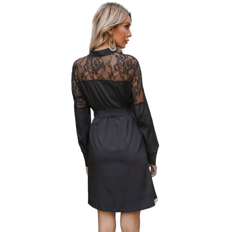 Damen Elegantes Hemdkleid mit Spitzenärmeln Nord Taschen