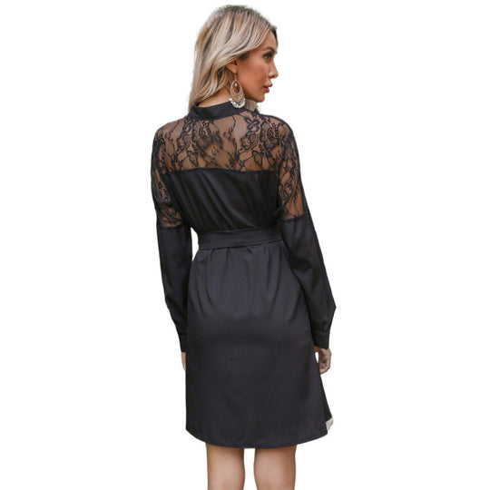 Damen Elegantes Hemdkleid mit Spitzenärmeln Nord Taschen