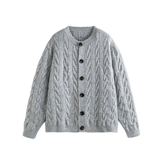 Damen Grobgestrickte Cardiganjacke mit Zopfstrick und Knopfleiste Nord Taschen