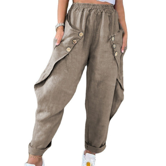 Damen lässige Sommerhose mit Knopfdetails und praktischen Seitentaschen
