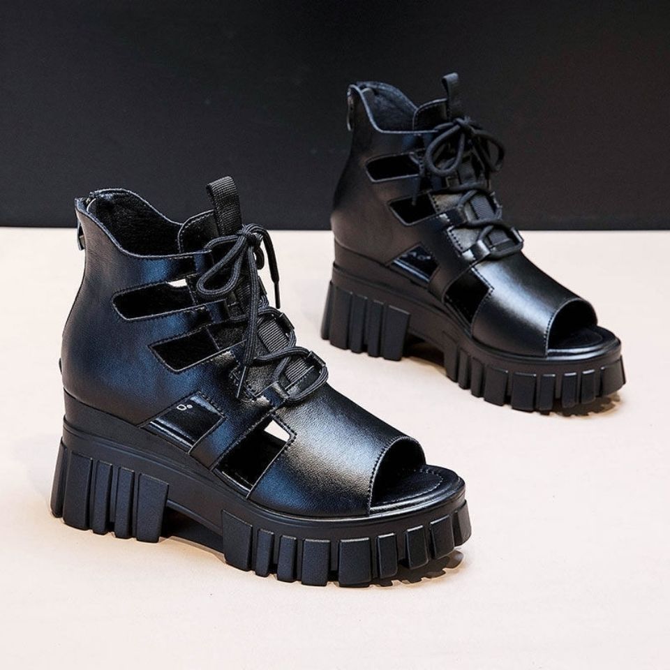 Damen Hochfrontige Schnürsandalen mit robustem Blockabsatz