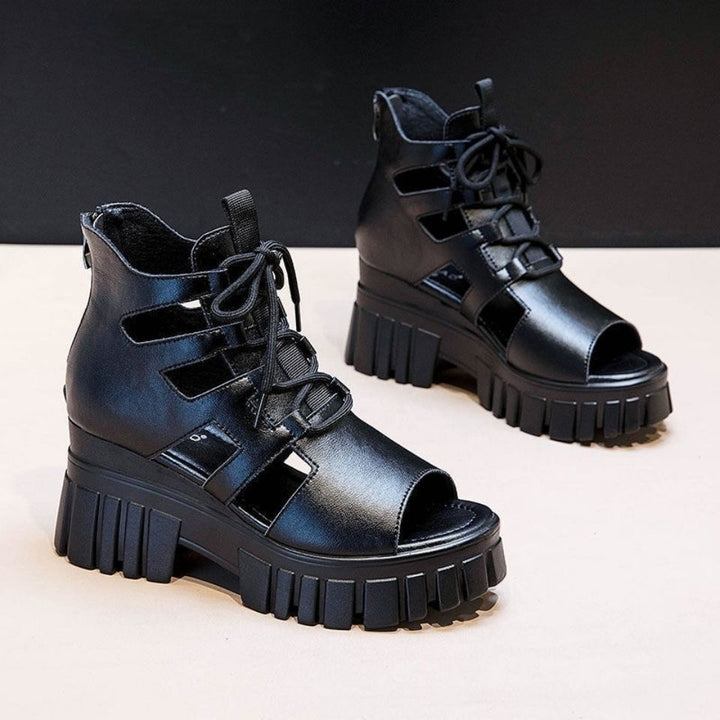 Damen Hochfrontige Schnürsandalen mit robustem Blockabsatz