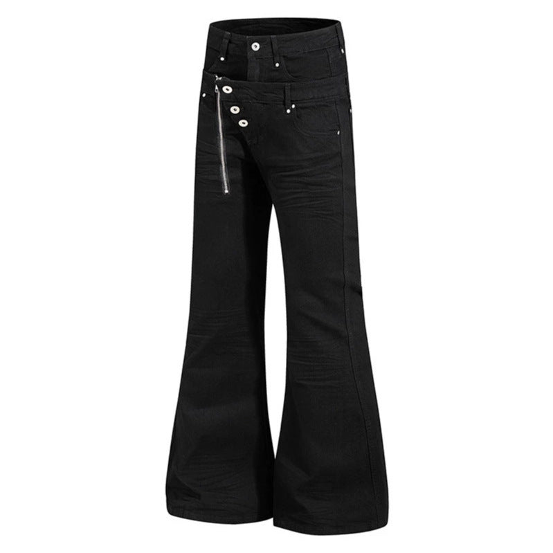 Damen Weite Schlaghose aus Denim mit asymmetrischem Reißverschluss und Knopfverschluss Nord Taschen