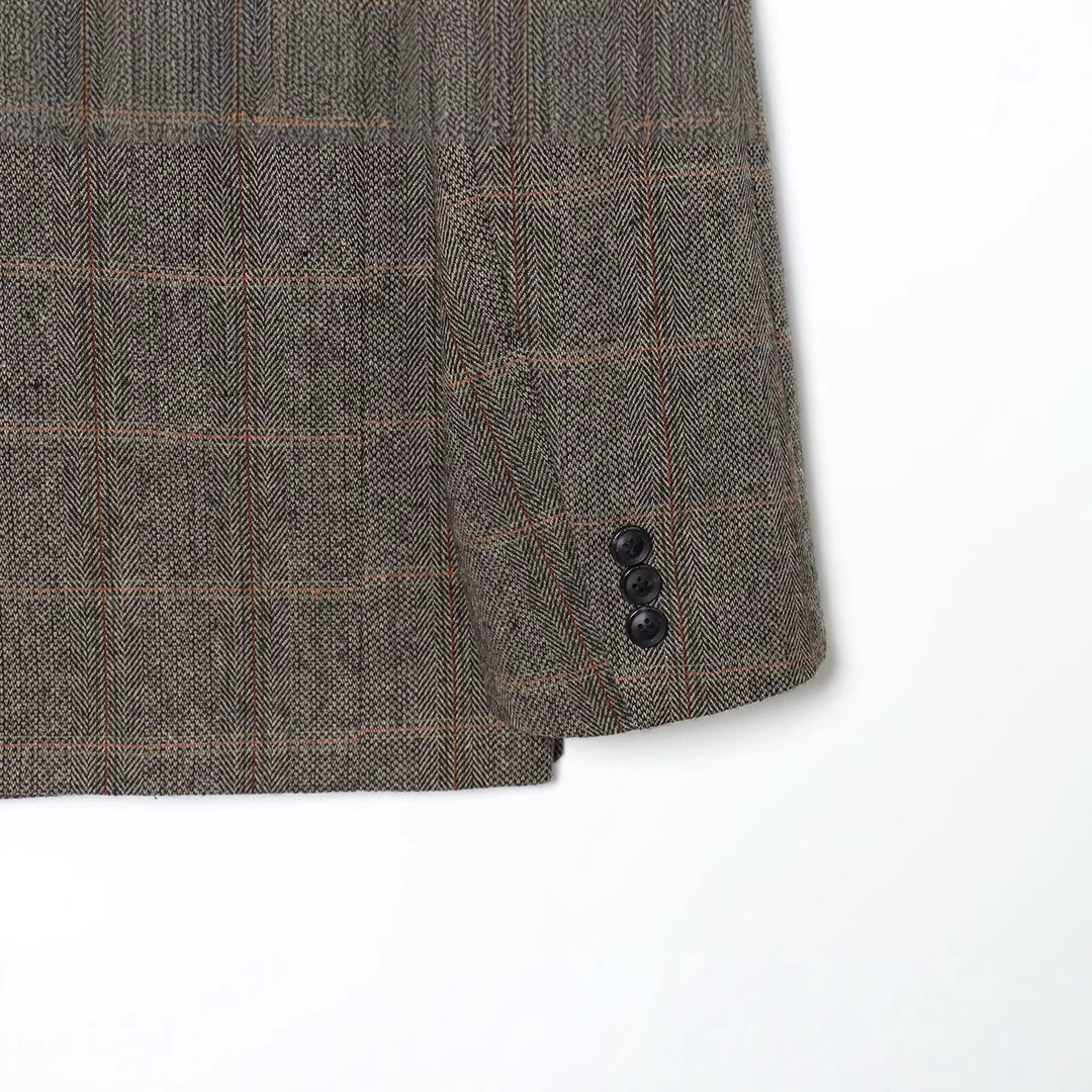 Damen Oversize Wollmix-Blazer mit Glencheck und Ein-Knopf-Verschluss Nord Taschen
