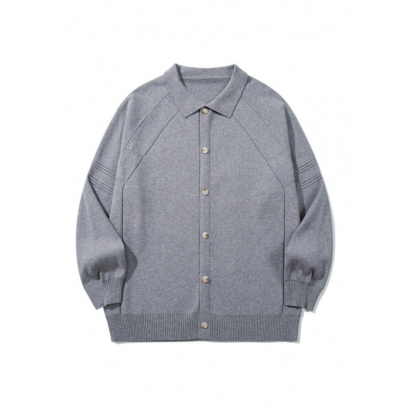 Unisex Boxy-Strickcardigan mit Hemdkragen, Raglanärmeln und gerippten Abschlüssen Nord Taschen