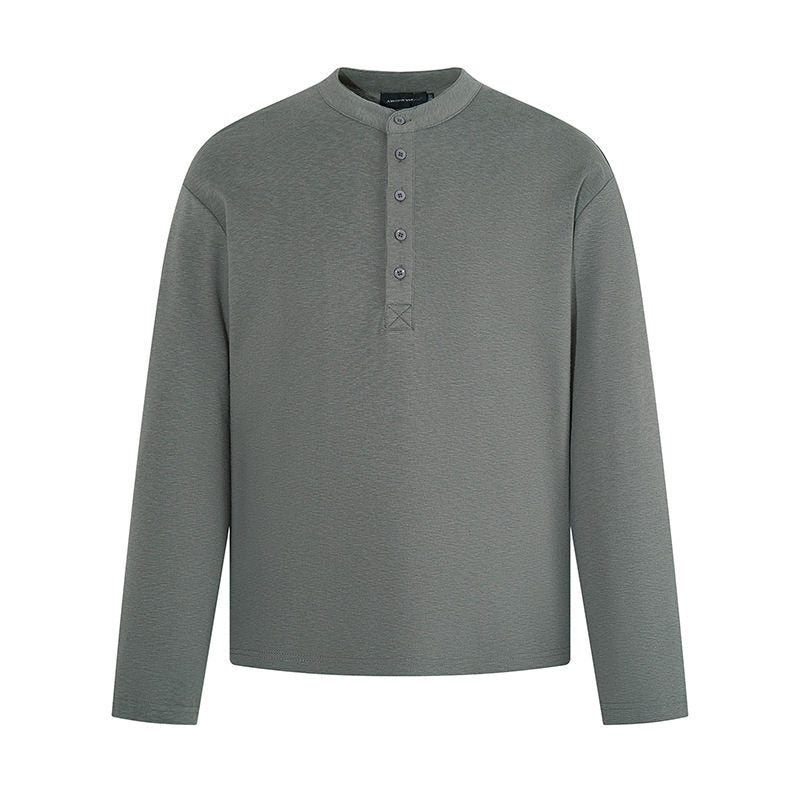 Herren Langarm-Henleyshirt mit Stehkragen und Knopfverschluss aus strukturiertem Jersey Nord Taschen