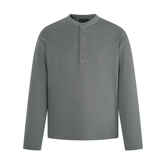 Herren Langarm-Henleyshirt mit Stehkragen und Knopfverschluss aus strukturiertem Jersey Nord Taschen