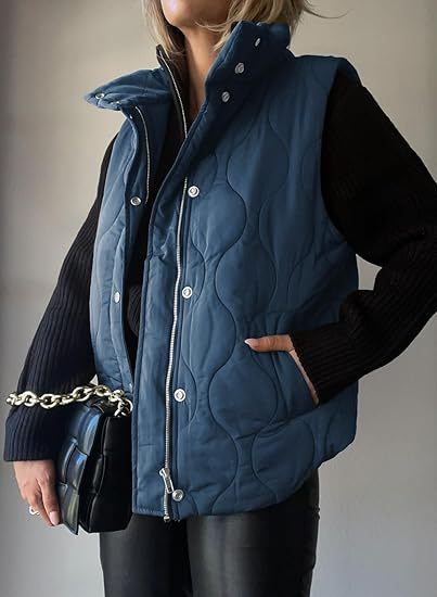 Damen gesteppte Weste mit Stehkragen, zweiwege-Reißverschluss und Eingrifftaschen Nord Taschen