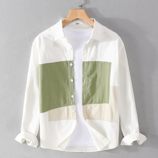 Herren Baumwoll-Overshirt mit farbigen Blockpaneelen und Kentkragen Nord Taschen