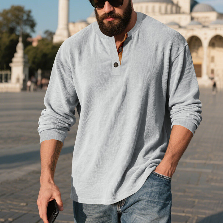 Herren Langarm-Henley-Shirt mit strukturiertem Design