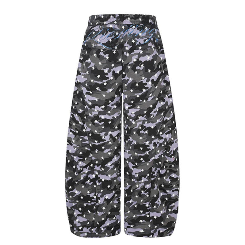 Damen Lässige Palazzohose im Balloon-Cut mit Camouflage‑Sternenprint und verstellbarem Saum Nord Taschen