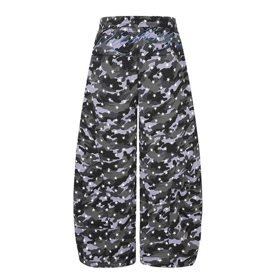 Damen Lässige Palazzohose im Balloon-Cut mit Camouflage‑Sternenprint und verstellbarem Saum Nord Taschen