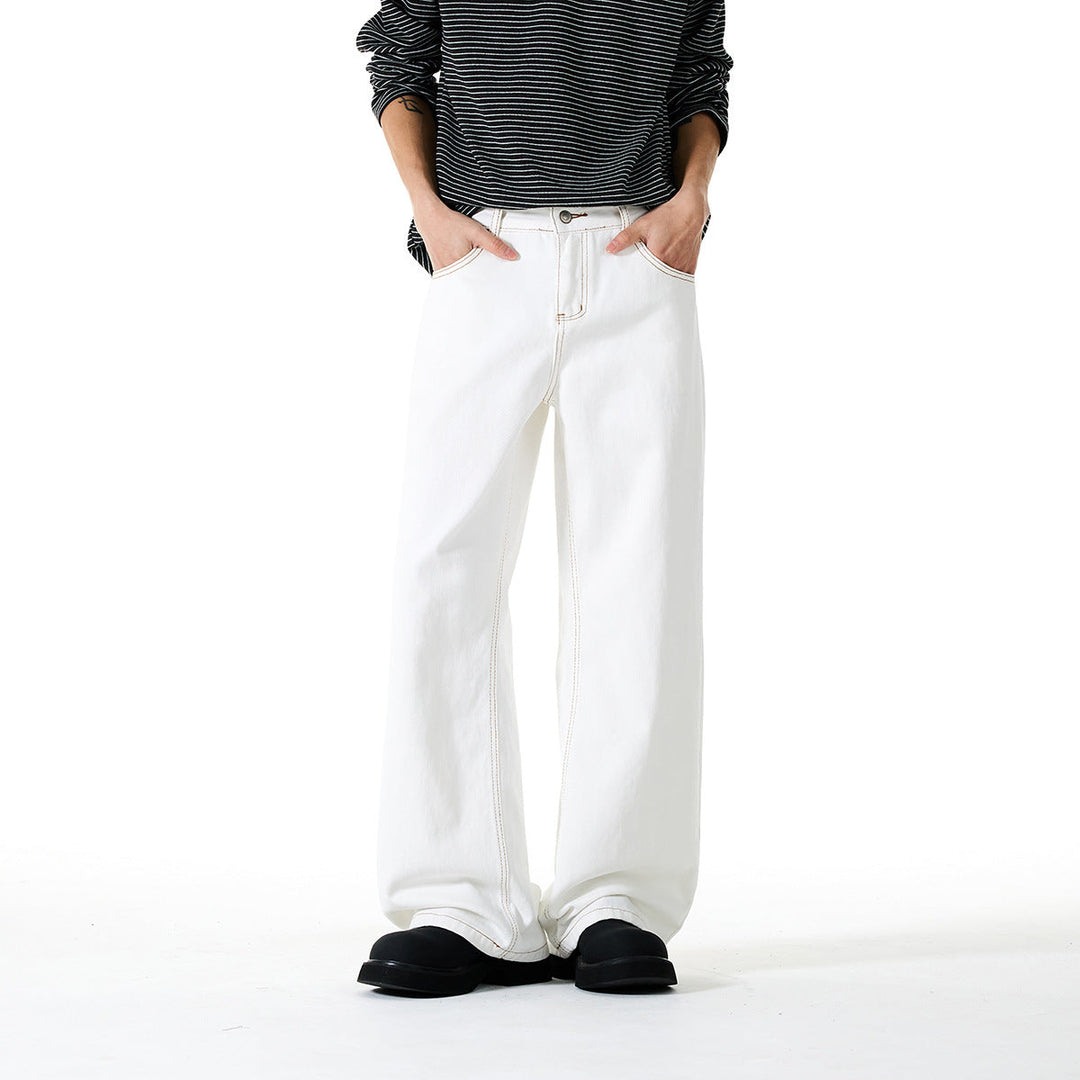 Damen Weite Cropped-Jeans mit hoher Leibhöhe und Kontrastnähten Nord Taschen