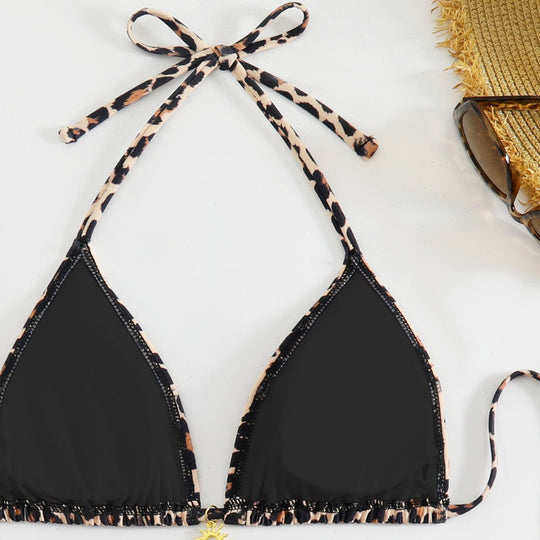 Damen Triangel-Bikini mit verspieltem Animal Print und verstellbaren BindNord Taschenändern Nord Taschen