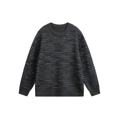 Damen Grobgestrickter Oversize-Pullover mit Rundhalsausschnitt und Strukturstreifen Nord Taschen