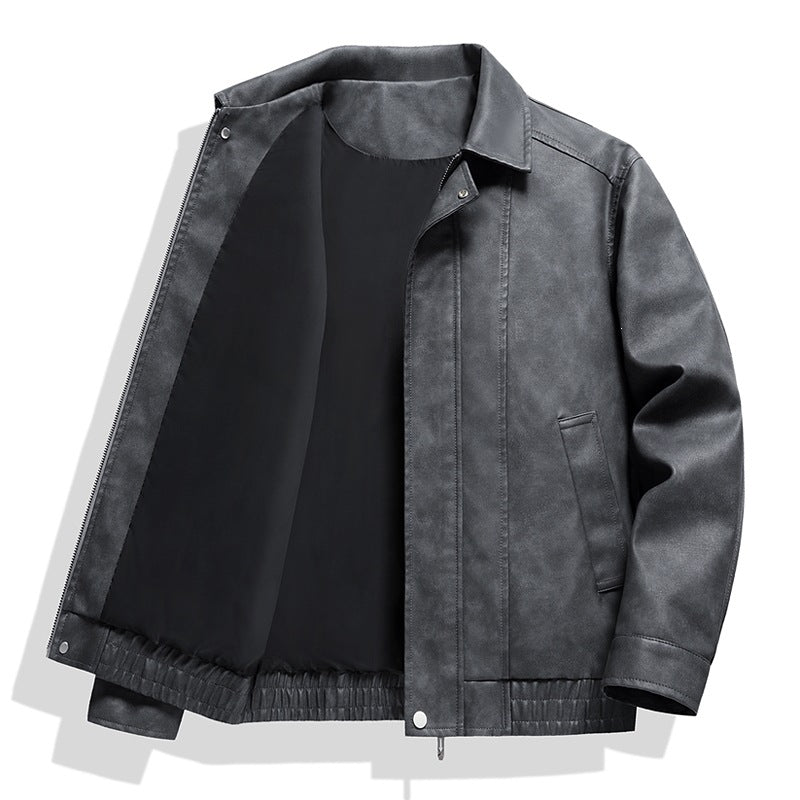 Herren Kurz geschnittene Kunstlederjacke im Vintage‑Look mit Hemdkragen & durchgehendem Reißverschluss Nord Taschen