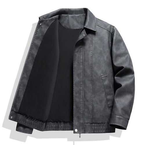 Herren Kurz geschnittene Kunstlederjacke im Vintage‑Look mit Hemdkragen & durchgehendem Reißverschluss Nord Taschen