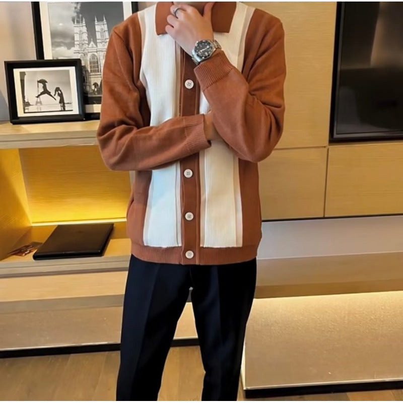 Damen Feinstrick-Cardigan mit Polokragen, kontrastierenden Rippeinsätzen und durchgehender Knopfleiste Nord Taschen