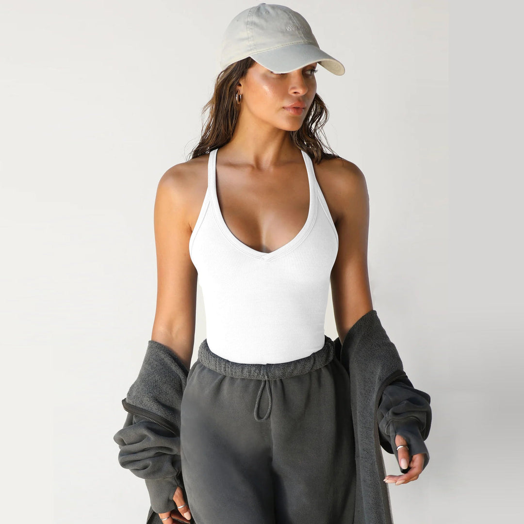 Damen Sportliches Tanktop mit V-Ausschnitt und figurbetonter Passform