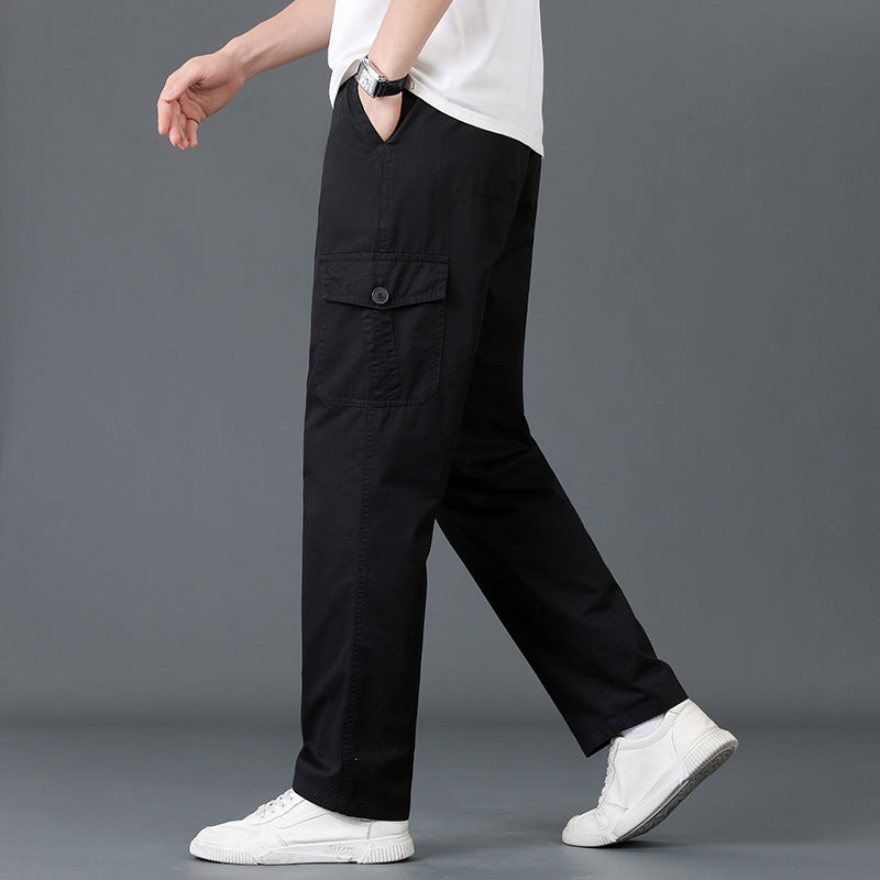 Herren Weite Cargo-Hose mit elastischem Bund, aufgesetzten Klappentaschen & geradem Bein Nord Taschen