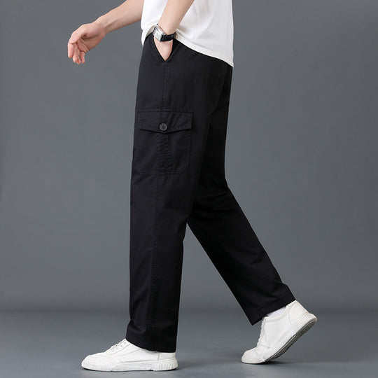 Herren Weite Cargo-Hose mit elastischem Bund, aufgesetzten Klappentaschen & geradem Bein Nord Taschen