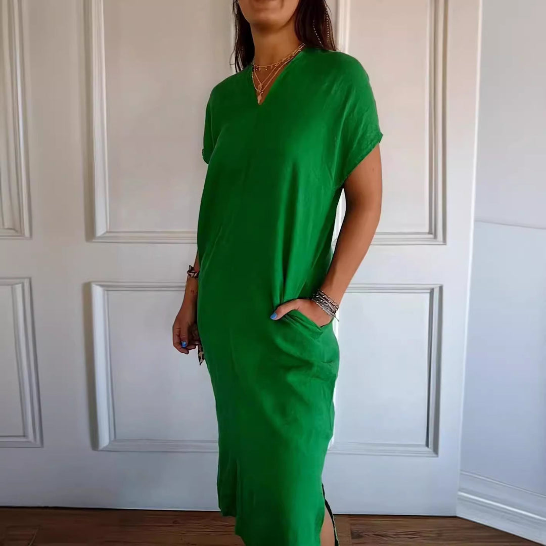 Damen luftiges Leinenkleid mit praktischen Seitentaschen