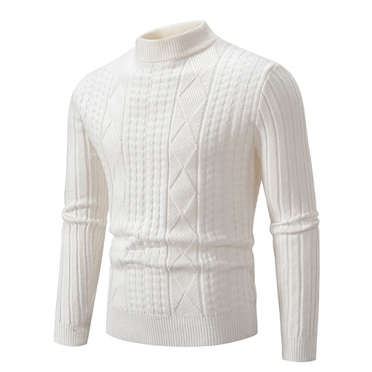 Herren Feiner Mockneck-Pullover mit Zopf- und Waffelstruktur körpernaher Passform Nord Taschen